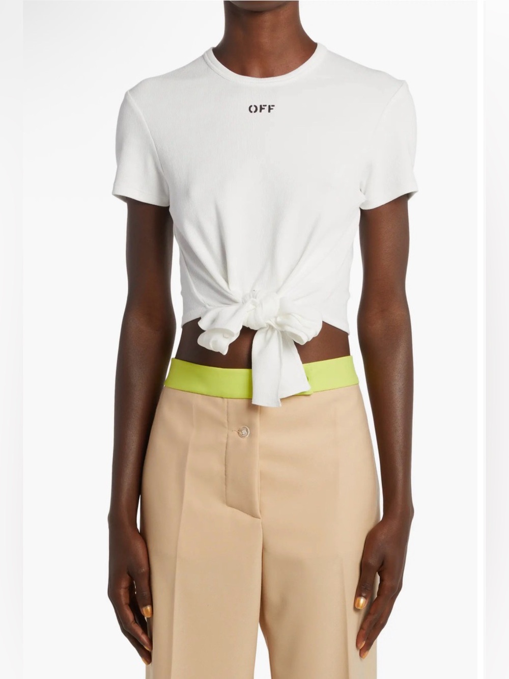 Off-White Off Stamp Ribbed Tie Front T-Shirt